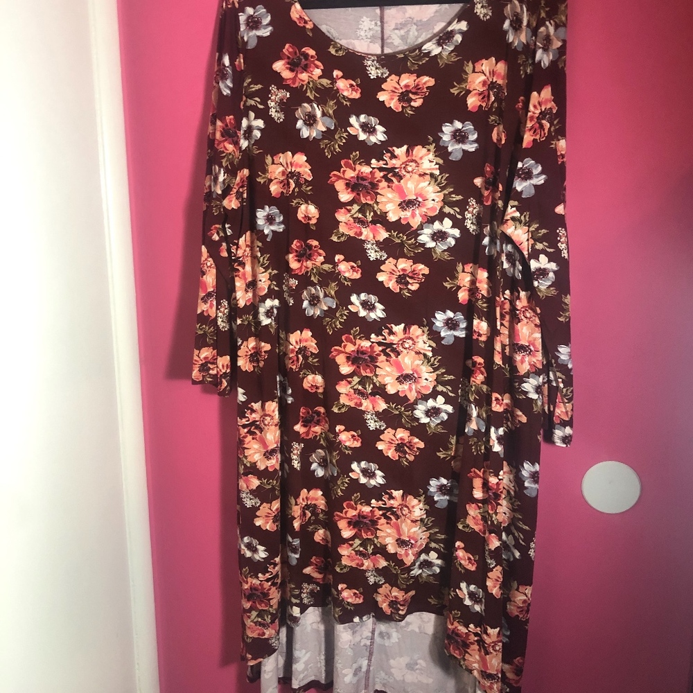 MOA burgundy floral jersey high low dress